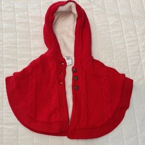 Cozy Red Hooded Baby Sweater Poncho
